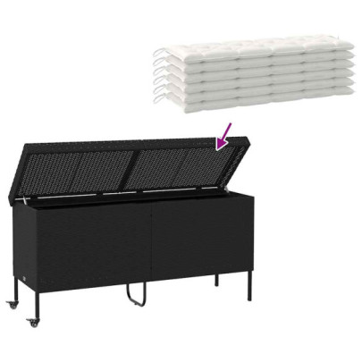 Ladă Depozitare Grădină cu Rote - Negru Poliratan | Livrare Gratuită