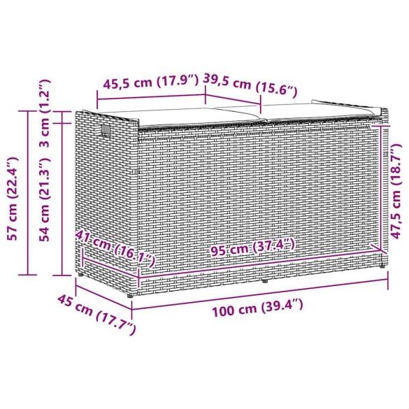 Bancă depozitare exterior polirattan gri - Livrare gratuită