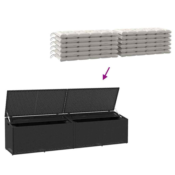 Ladă Depozitare Grădină Poliratan Negru 220x50x58 cm