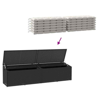 Ladă Depozitare Grădină Poliratan Negru 220x50x58 cm