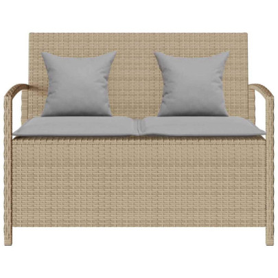 Bancă de depozitare grădină cu pernă - Polirattan Bej