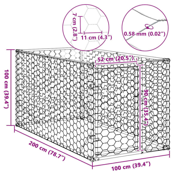 Canisă Exterior Câini 2x1x1m Oțel Galvanizat cu Ușă