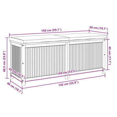 Cutie de perne exterior lemn salcâm | Depozitare practică