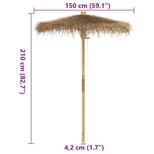 Umbrelă Tiki Bambus cu Baldachin Frunze Banană 150 cm