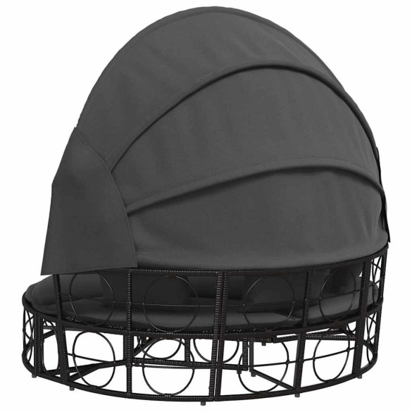 Pat Șezlong Exterior cu Baldachin Negru - Poliratan