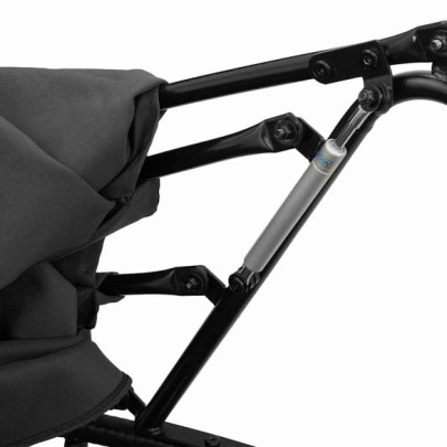 Pat Șezlong Exterior cu Baldachin Negru - Poliratan