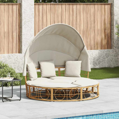 Pat Lounge în aer liber cu baldachin și perne Poly Rattan