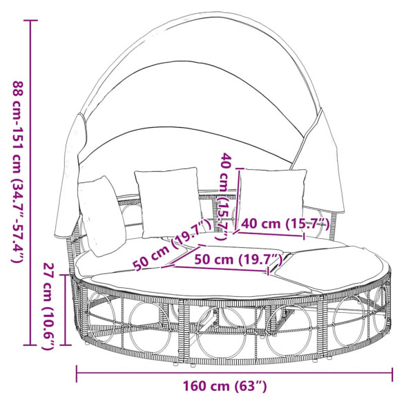 Pat Lounge Exterior cu Baldachin - Poly Rattan Rezistent