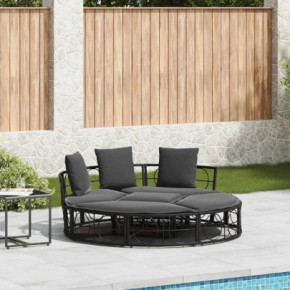 Pat Lounge Exterior Modular Poly Rattan Negru - Livrare Gratuita