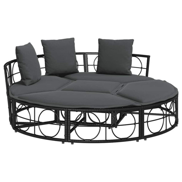 Pat Lounge Exterior Modular Poly Rattan Negru - Livrare Gratuita