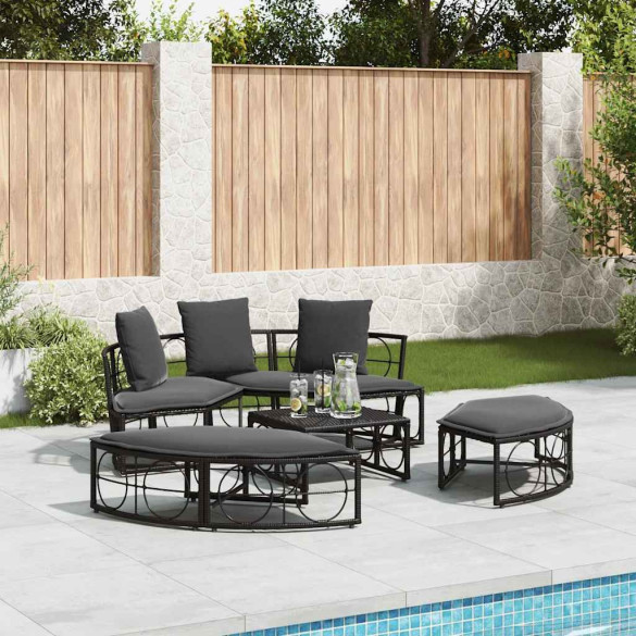 Pat Lounge Exterior Modular Poly Rattan Negru - Livrare Gratuita