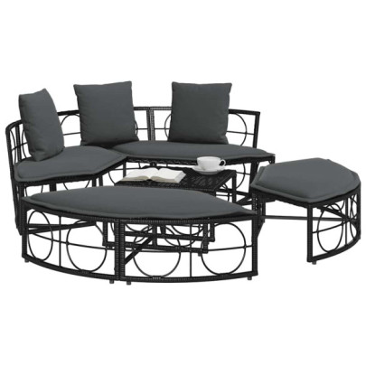 Pat Lounge Exterior Modular Poly Rattan Negru - Livrare Gratuita