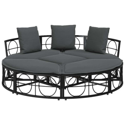 Pat Lounge Exterior Modular Poly Rattan Negru - Livrare Gratuita