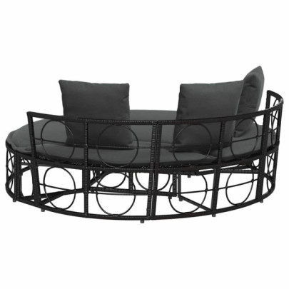 Pat Lounge Exterior Modular Poly Rattan Negru - Livrare Gratuita