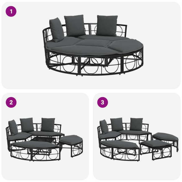 Pat Lounge Exterior Modular Poly Rattan Negru - Livrare Gratuita