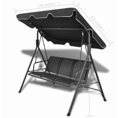 Balansoar de Grădină cu Copertină - Negru | Livrare Gratuită