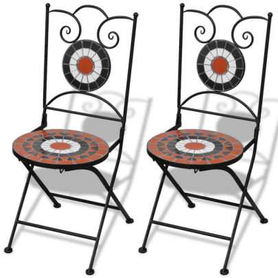 Scaune bistro pliante - 2 buc. - cărămiziu și alb - ceramică