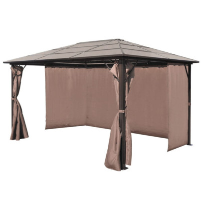 Pavilion cu Perdea Maro Aluminiu 400x300 cm - Livrare Gratuită