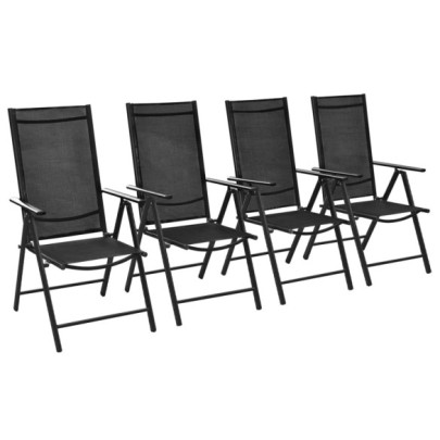 Scaune pliante de grădină - 4 buc. - negru - aluminiu și textilenă