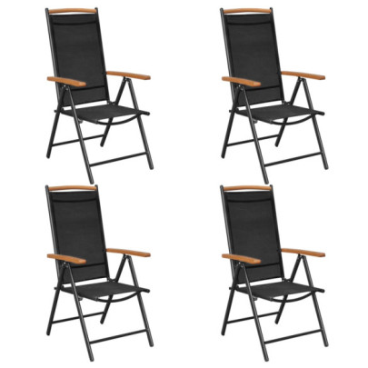 Scaune pliante de grădină - 4 buc. - negru - aluminiu și textilenă