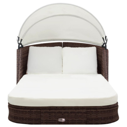 Șezlong Ratan cu Parasolar Maro - Livrare Gratuită