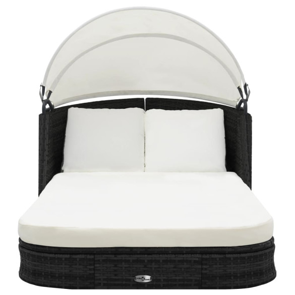 Șezlong cu Baldachin Negru - Livrare Gratuită