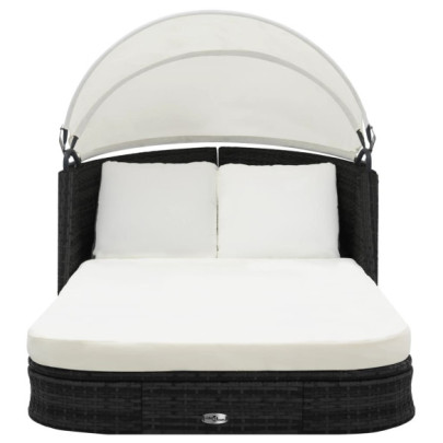 Șezlong cu Baldachin Negru - Livrare Gratuită