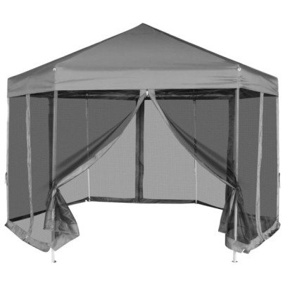 Marchiză hexagonală pliabilă - 6 pereți laterali - gri - 3,6x3,1 m