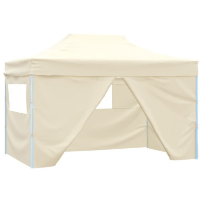 Cort pliabil pop-up cu 4 pereți laterali - alb crem - 3x4,5 m