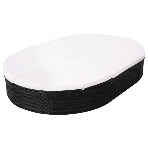 Pat Șezlong Exterior cu Pernă - Negru - Poliratan