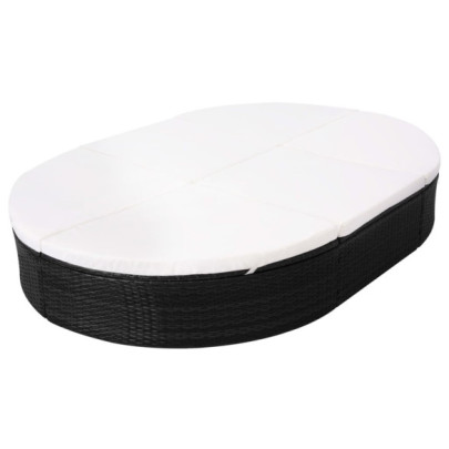 Pat Șezlong Exterior cu Pernă - Negru - Poliratan