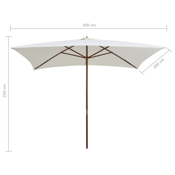 Umbrelă de soare cu stâlp de lemn - 200x300 cm - Alb crem