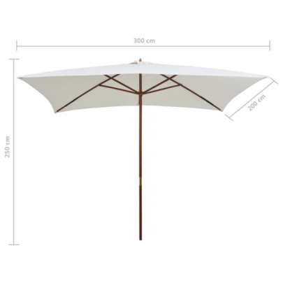 Umbrelă de soare cu stâlp de lemn - 200x300 cm - Alb crem