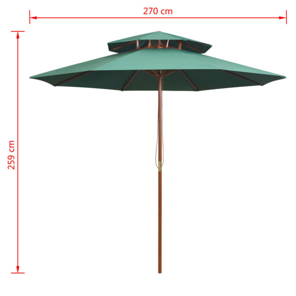 Umbrelă de soare dublă 270x270 cm - lemn - verde | Livrare gratuită