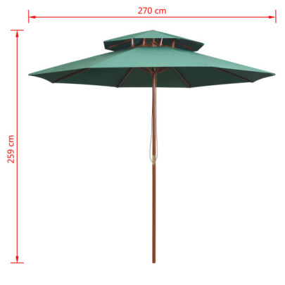 Umbrelă de soare dublă 270x270 cm - lemn - verde | Livrare gratuită