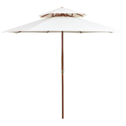 Umbrelă de soare dublă 270x270 cm - Lemn natural - Alb crem
