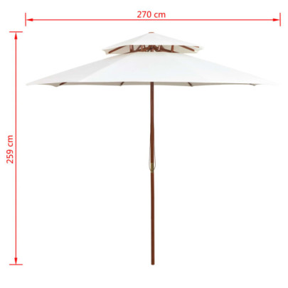 Umbrelă de soare dublă 270x270 cm - Lemn natural - Alb crem