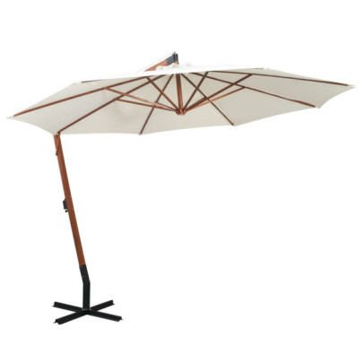 Umbrelă suspendată de lemn 350 cm - alb | Livrare gratuită