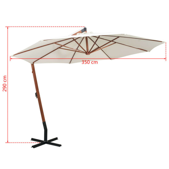 Umbrelă suspendată de lemn 350 cm - alb | Livrare gratuită