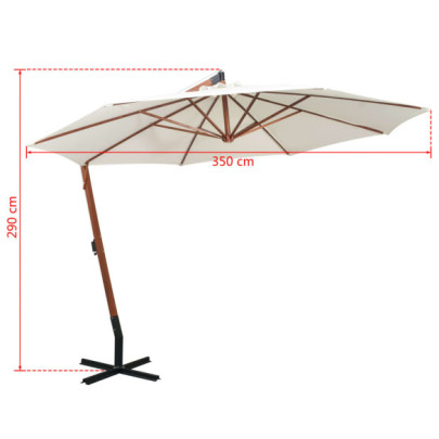 Umbrelă suspendată de lemn 350 cm - alb | Livrare gratuită