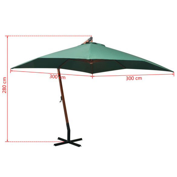 Umbrelă suspendată de lemn 300x300 cm - Verde | Livrare gratuită