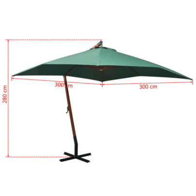 Umbrelă suspendată de lemn 300x300 cm - Verde | Livrare gratuită