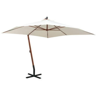 Umbrelă suspendată de lemn 300x300 cm - Alb | Livrare gratuită