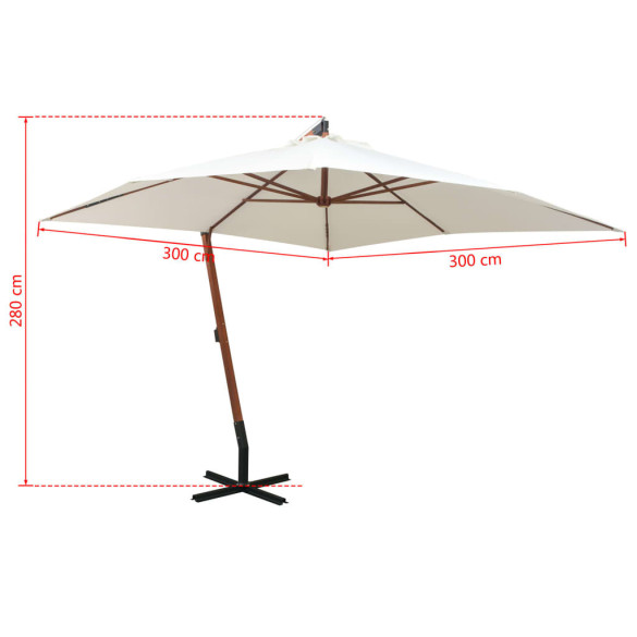 Umbrelă suspendată de lemn 300x300 cm - Alb | Livrare gratuită