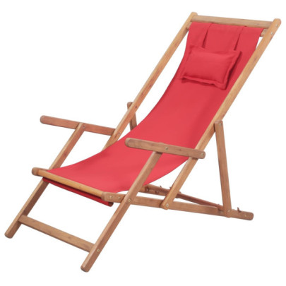 Scaun de plajă pliabil - roșu - textil și cadru din lemn