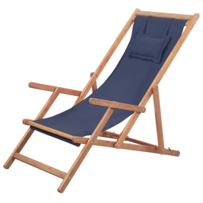 Scaun de plajă pliabil - albastru - textil și cadru din lemn