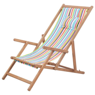 Scaun de plajă pliabil - multicolor - textil și cadru din lemn