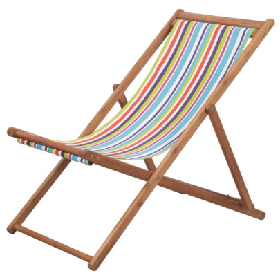 Scaun de plajă pliabil - multicolor - textil și cadru din lemn