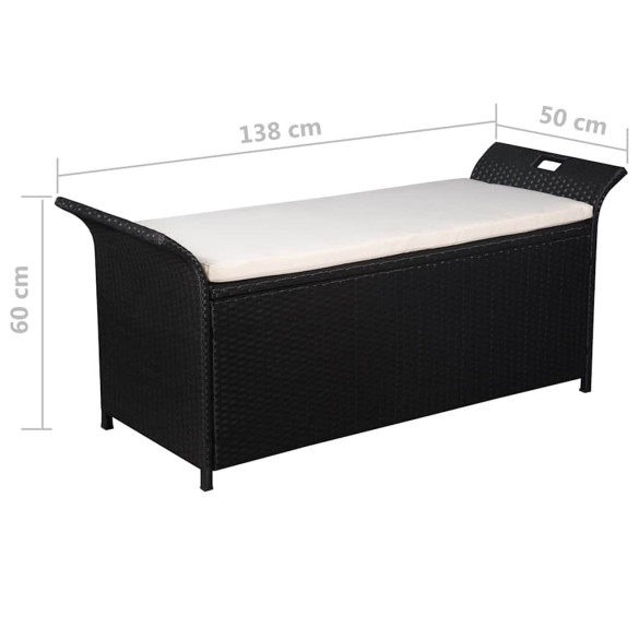 Bancă de depozitare cu pernă - Negru - 138 cm - Poliratan