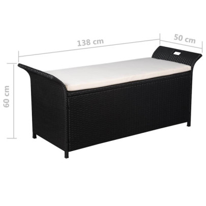 Bancă de depozitare cu pernă - Negru - 138 cm - Poliratan